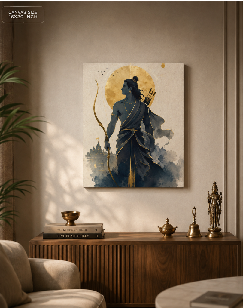 Lord Rama Golden Aura Canvas Wall Art | 16x20 Inch Premium Canvas - 303