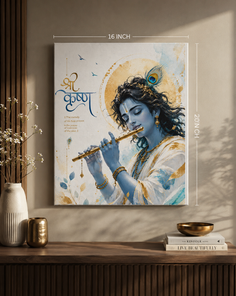 Shri Krishna Flute Canvas Wall Art (16x20 Inch) - 001