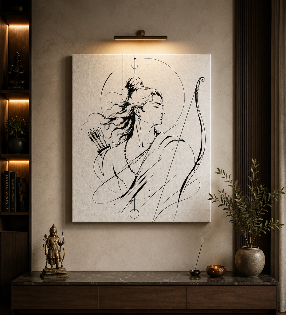 Minimalist Lord Rama Canvas Wall Art (16x20 Inch) - 006