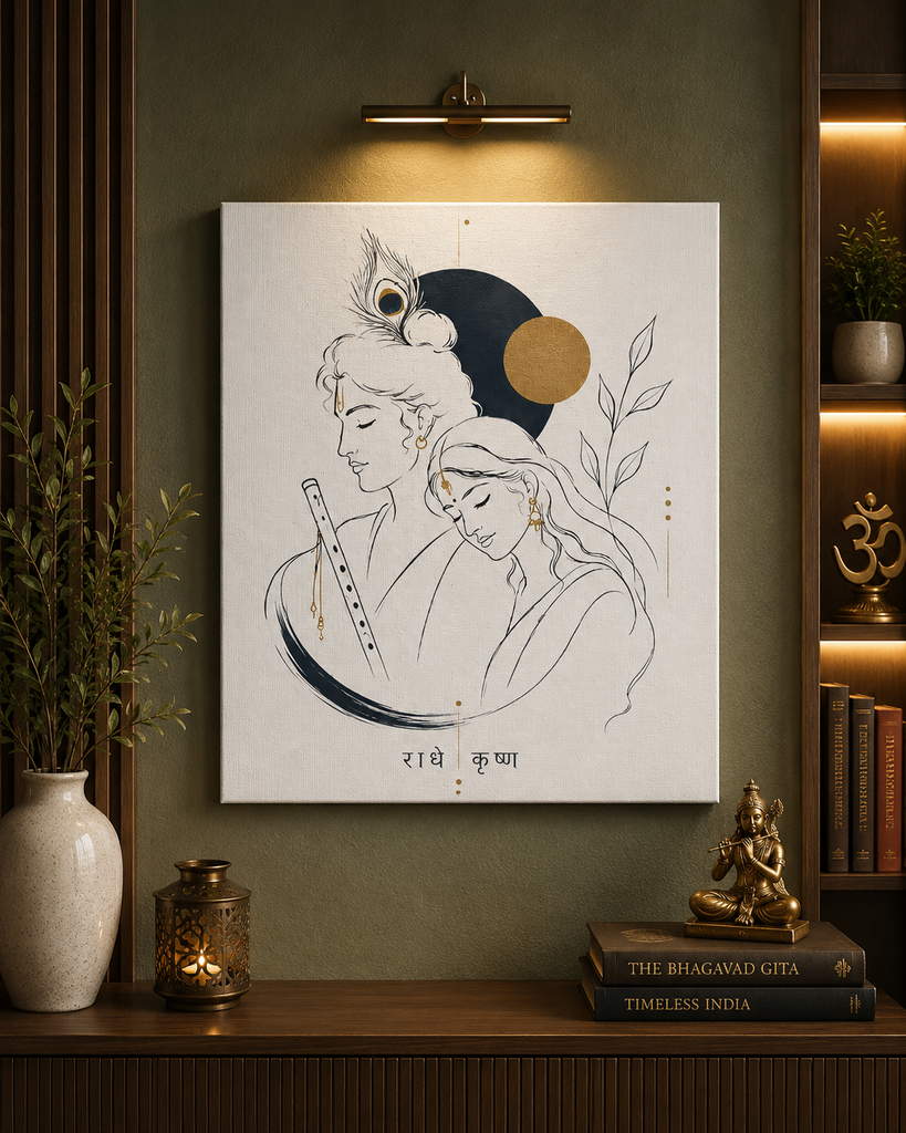 Minimalist Radha Krishna Canvas Wall Art (16x20 Inch) - 007