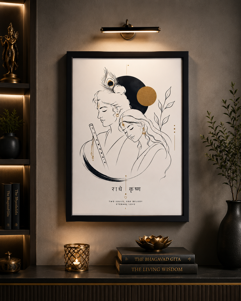 Premium Radha Krishna Framed Wall Art A3 | Minimalist Black Frame - 012