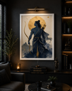 Premium Lord Rama White Framed Wall Art (A3) | Royal Blue & Gold Spiritual Artwork - 015