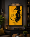 Premium Lord Ganesha Black Framed Wall Art (A3) | Modern Mustard Yellow Spiritual Artwork - 016