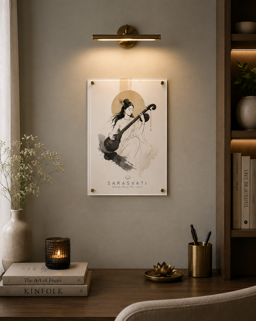 Premium Goddess Saraswati Acrylic Wall Art (A3) | Minimalist Luxury Art - 017