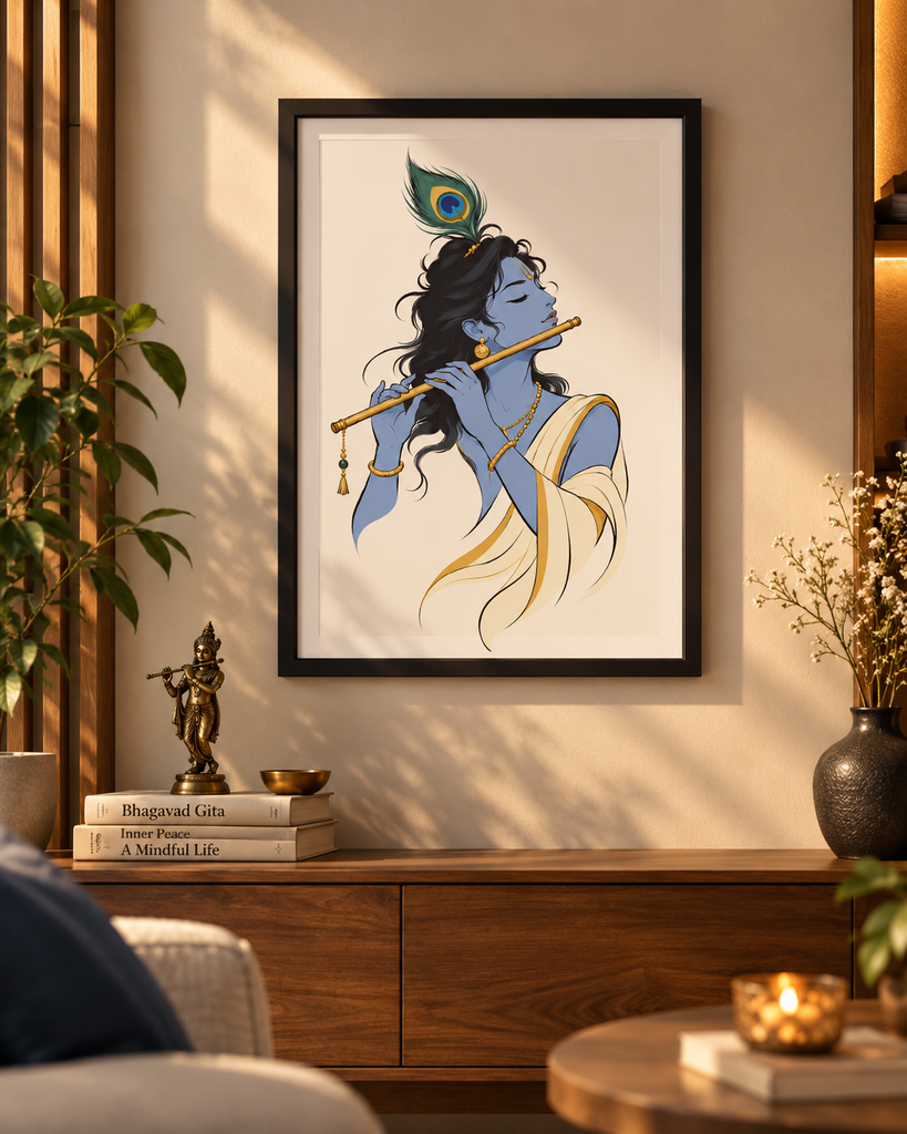Divine Krishna Melody A3 Framed Poster | Premium Wall Decor - X05