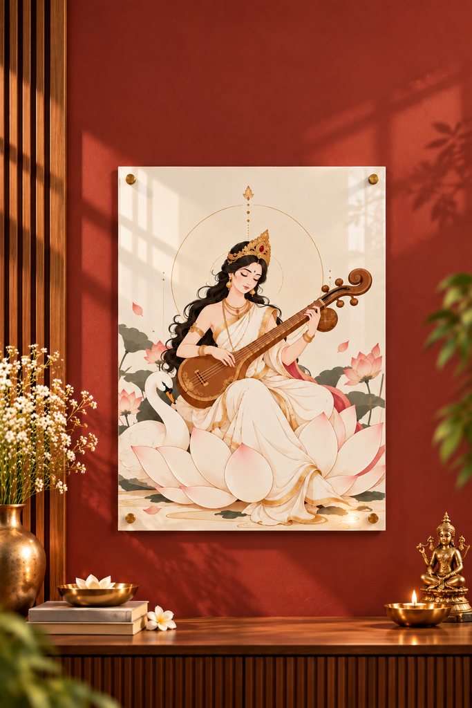 Divine Saraswati | A3 Premium Acrylic Art - X103