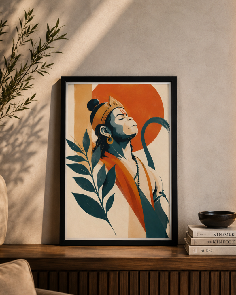 Serene Strength - Modern Minimalist A4-sized Lord Hanuman Wall Art - 4543