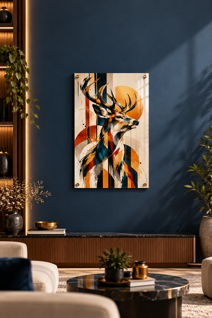 Golden Wild | Abstract Stag Acrylic Wall Art - X06 (Medium (11.7X16.5 inches))