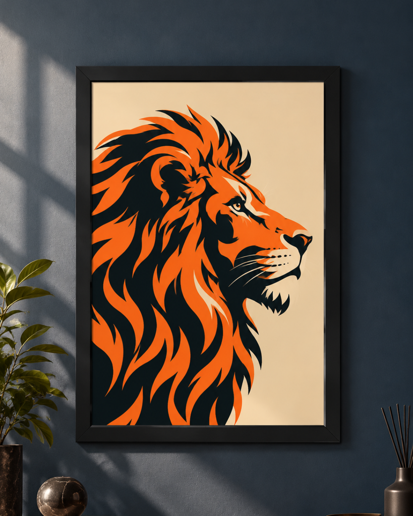 Ember King | Modern Lion Framed Poster - X07 (Medium (11.7X16.5 inches))